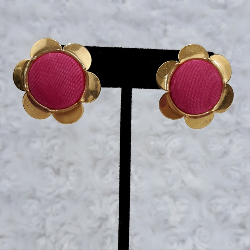 Vintage Flower Power Hot Pink & Gold Daisy Earring